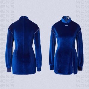 Dawang New York Blue Velvet Dress NWT